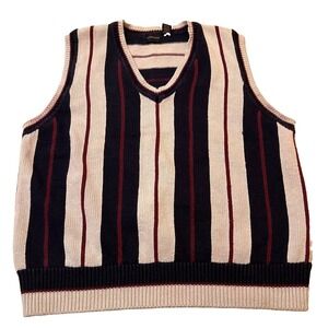 Vtg 90s Structure Mens Knit Sweater Vest XL Cotton Stripe V-Neck University